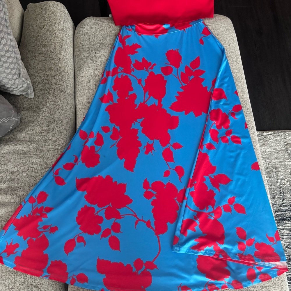 Red and Blue  long Skirt
